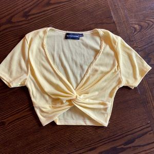 Prettylittlething yellow crop top.
